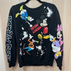 Disney Paint Splatter Character Black Cotton Blend Sweatshirt